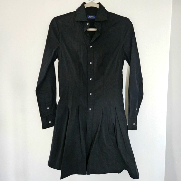 Polo By Ralph Lauren Charlotte Button-Up Shirt Dress Size 0 Fit and Flare Pleats